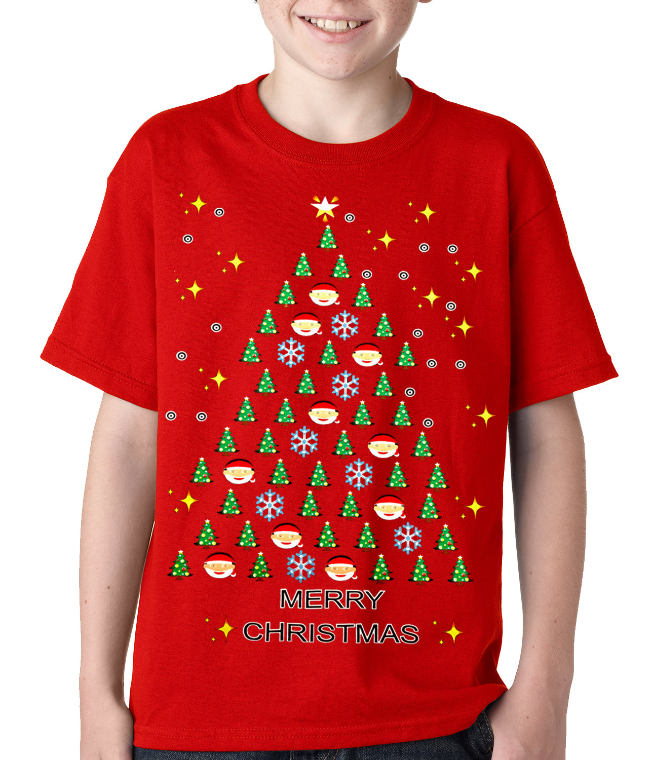 Ugly Christmas Tee - Emoji Christmas Tree Ugly Christmas Kids T-shirt