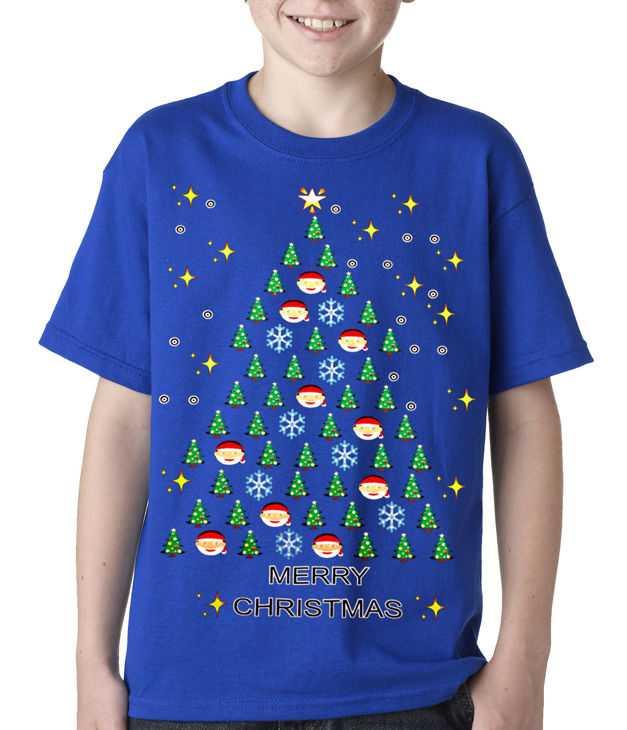 Ugly Christmas Tee - Emoji Christmas Tree Ugly Christmas Kids T-shirt