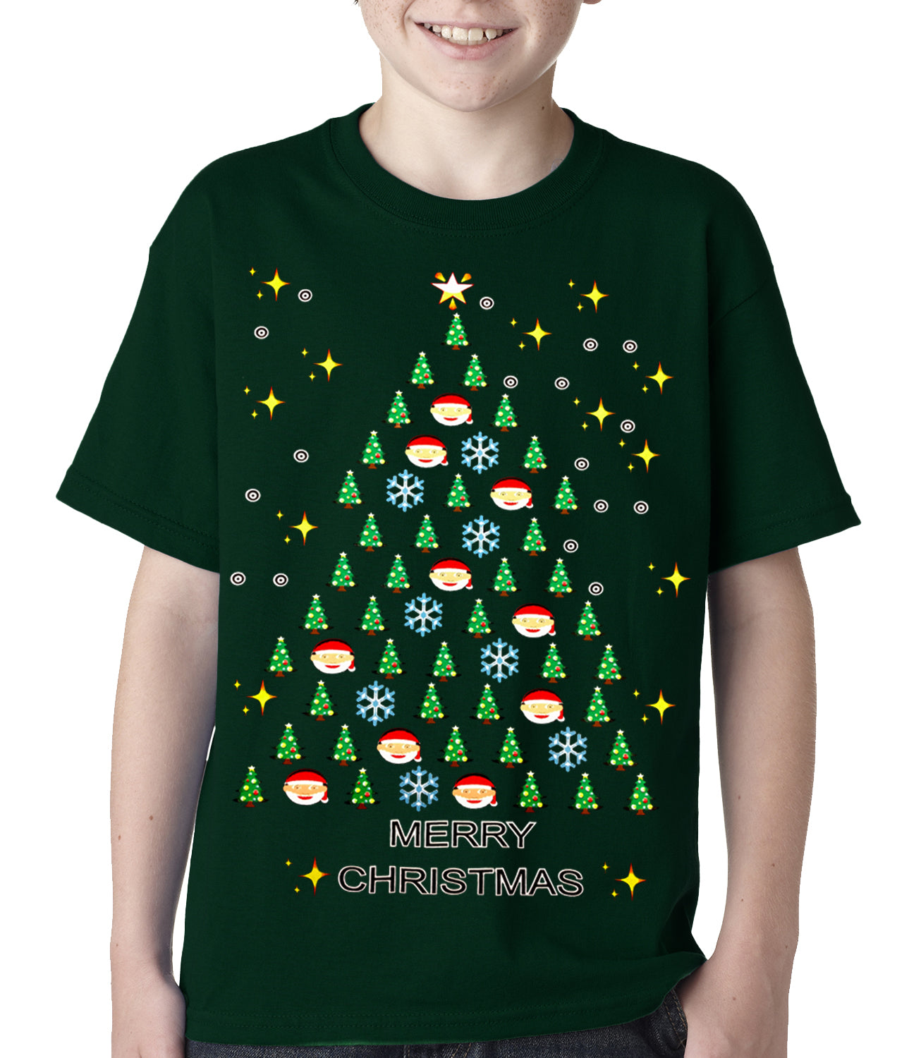 Ugly Christmas Tee - Emoji Christmas Tree Ugly Christmas Kids T-shirt