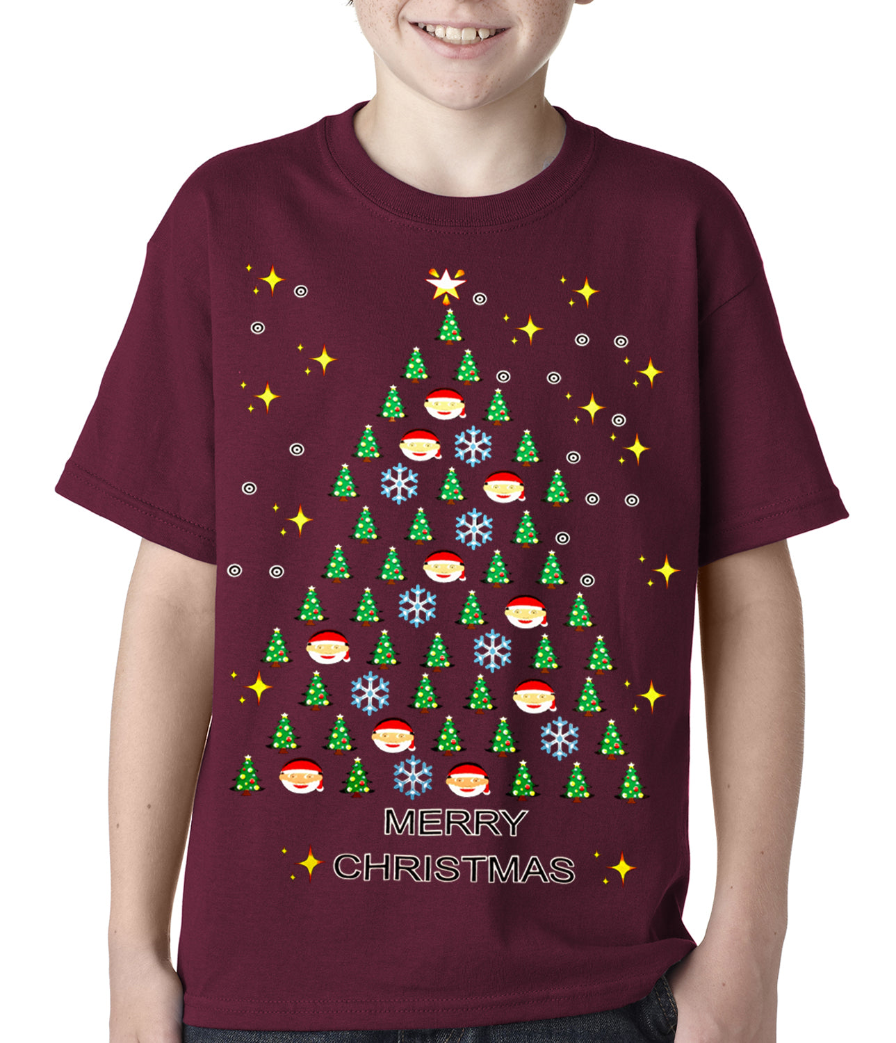Ugly Christmas Tee - Emoji Christmas Tree Ugly Christmas Kids T-shirt