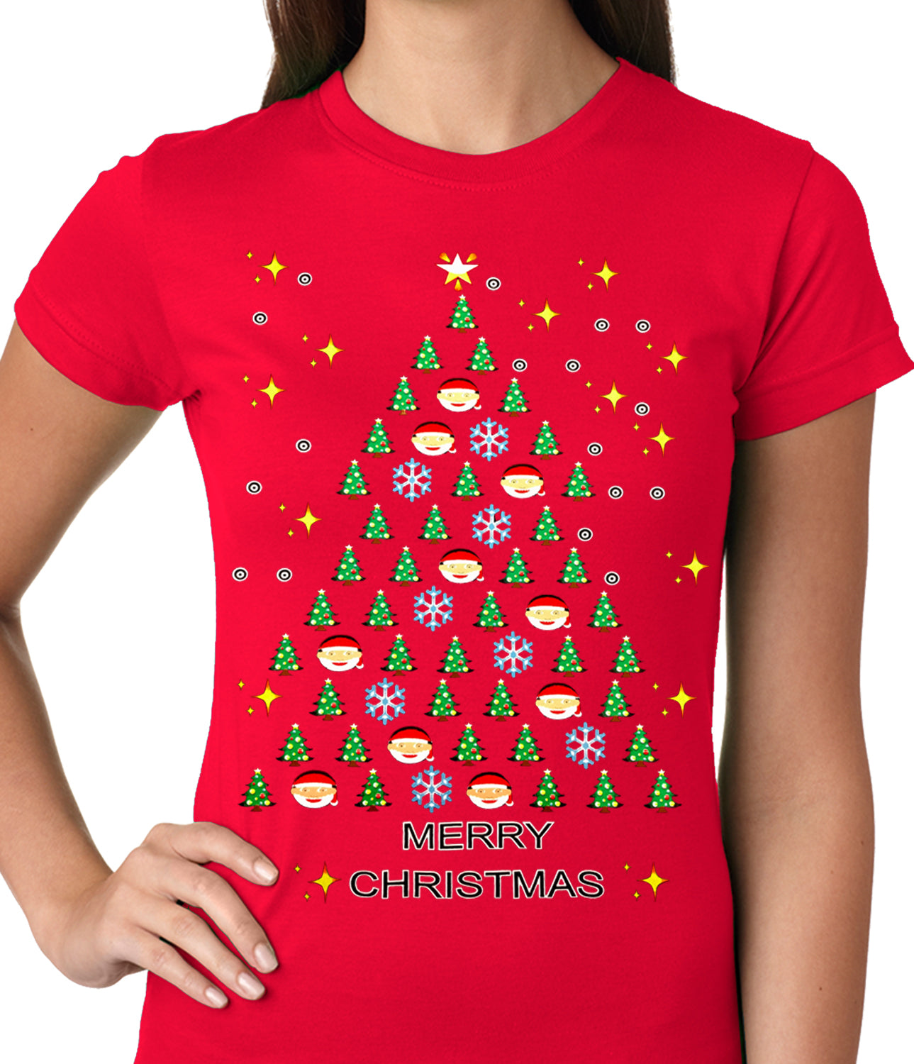 Ugly Christmas Tee - Emoji Christmas Tree Ugly Christmas Ladies T-shirt