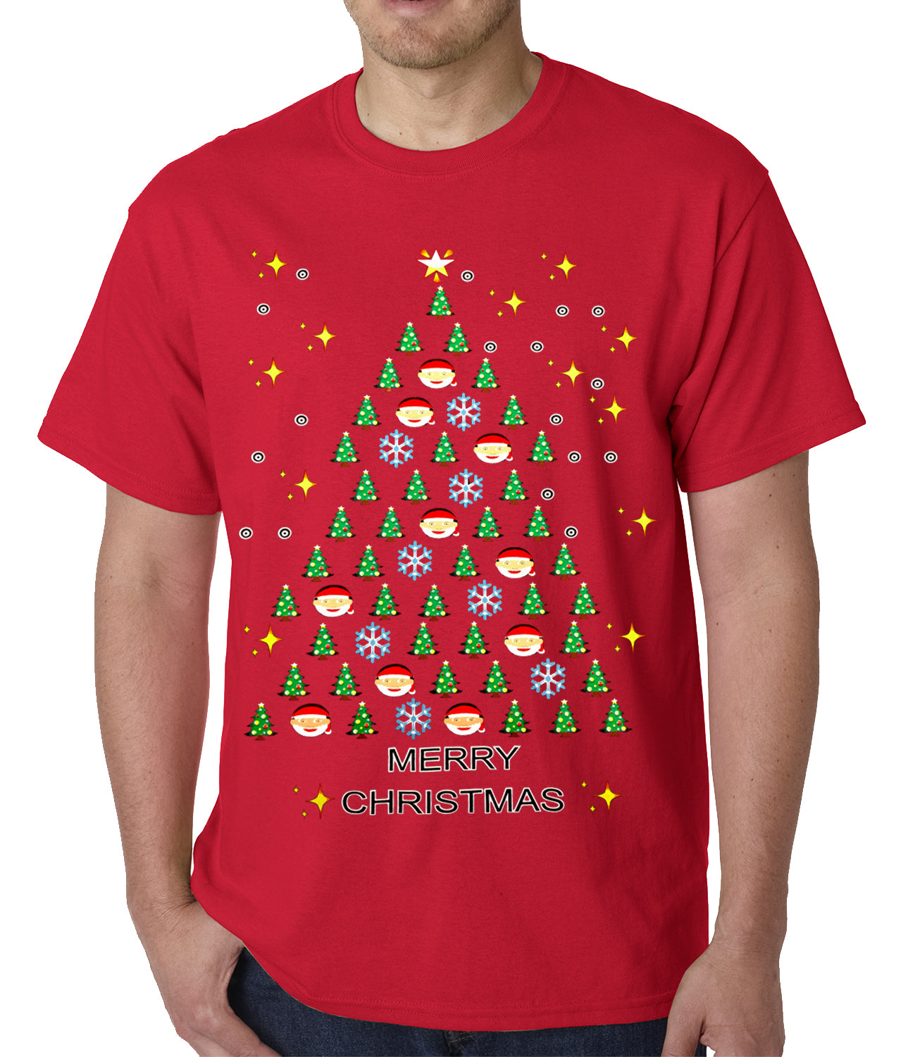 Ugly Christmas Tee - Emoji Christmas Tree Ugly Christmas Mens T-shirt