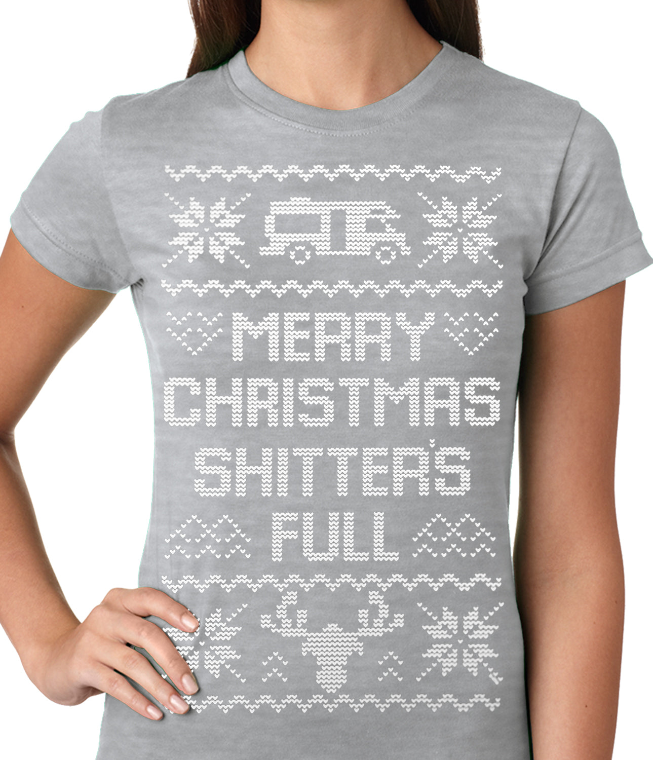 Ugly Christmas Tee - Merry Christmas Shitters Full Ugly Ladies T-shirt