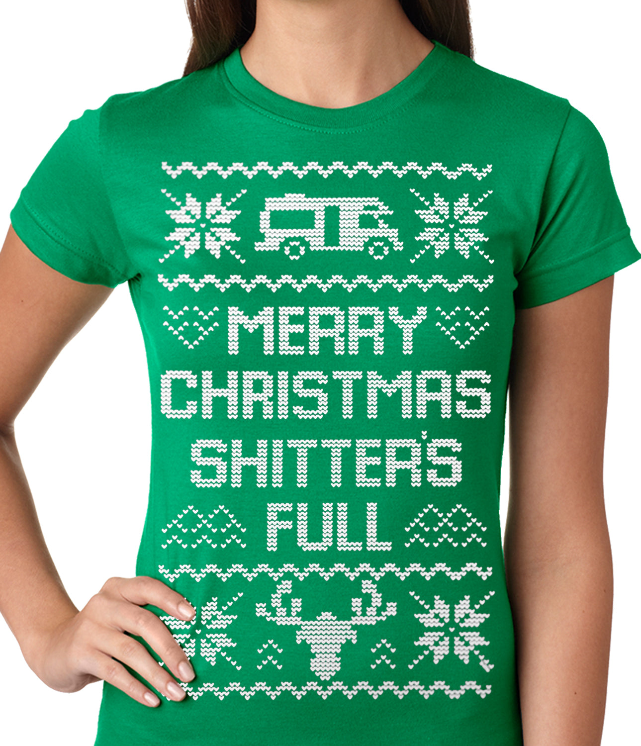 Ugly Christmas Tee - Merry Christmas Shitters Full Ugly Ladies T-shirt