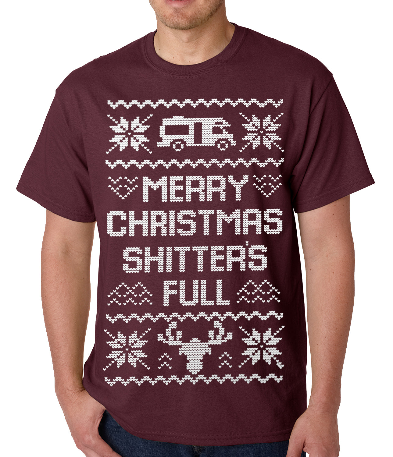 Ugly Christmas Tee - Merry Christmas Shitters Full Ugly Mens T-shirt