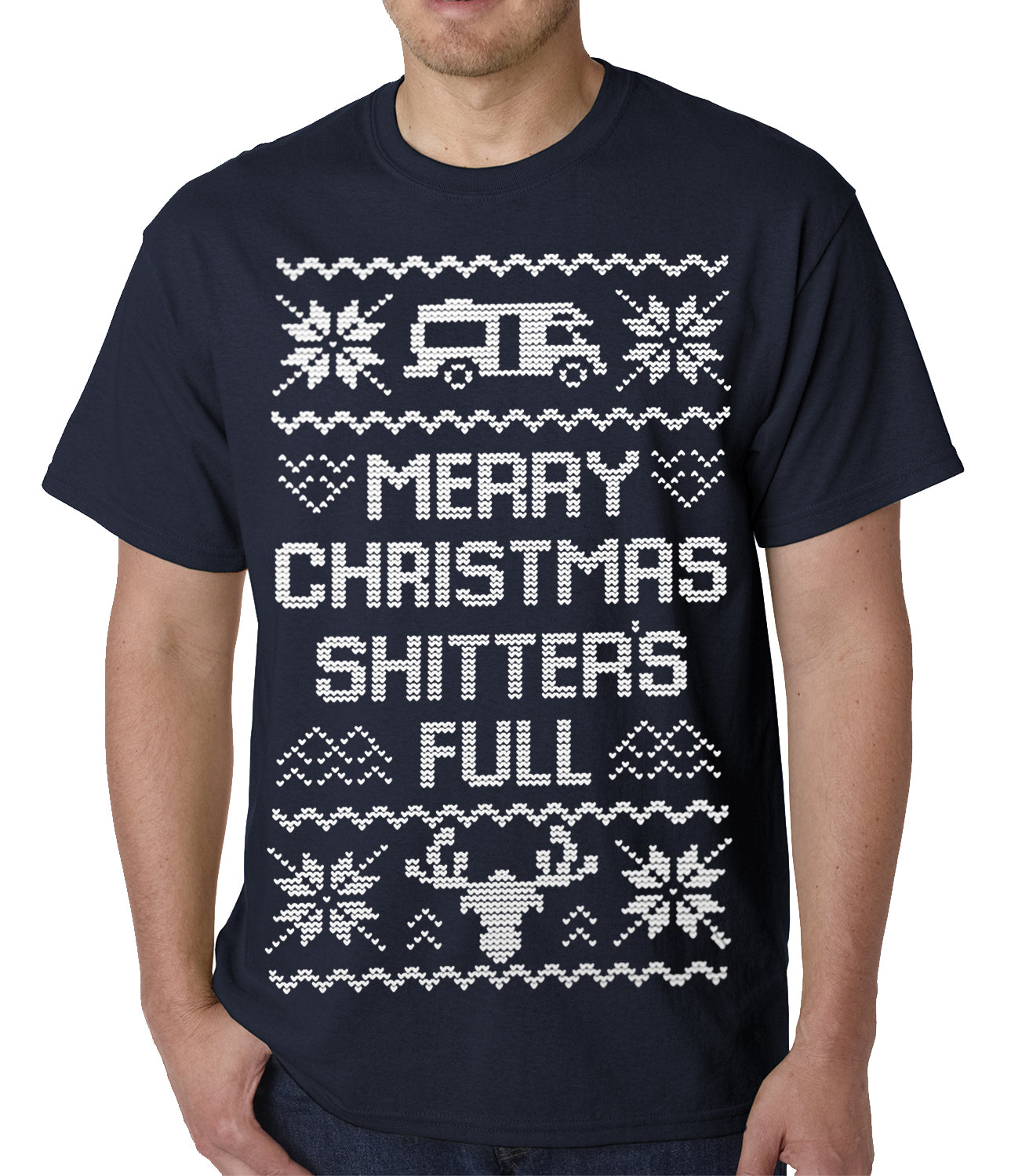 Ugly Christmas Tee - Merry Christmas Shitters Full Ugly Mens T-shirt