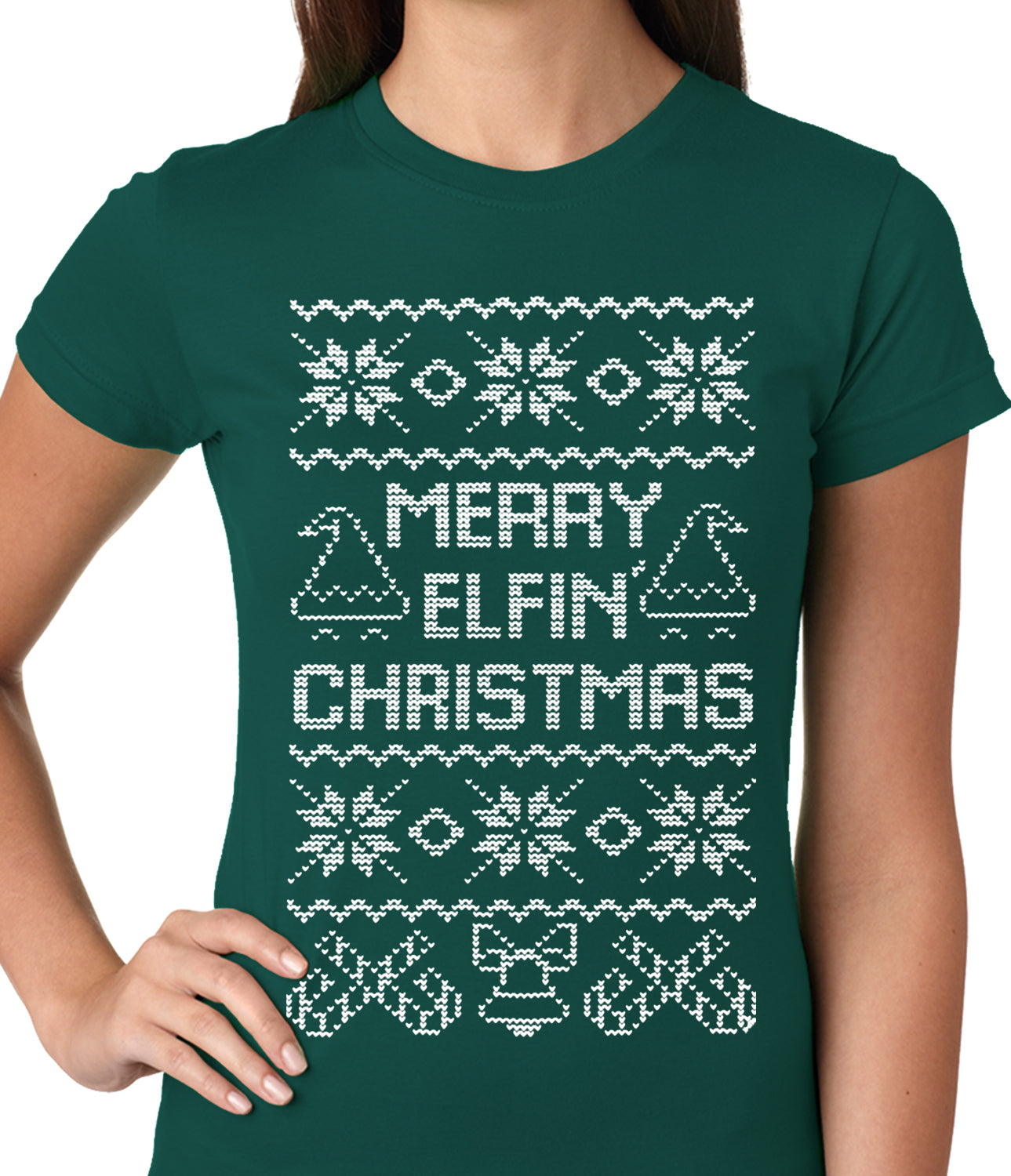 Ugly Christmas Tee - Merry Elfin Christmas Funny Ugly Christmas Ladies T-shirt