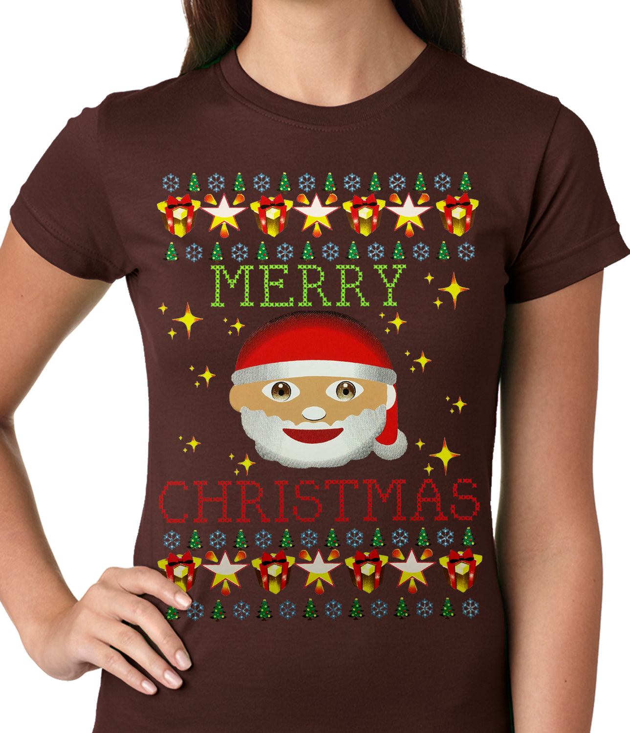 Ugly Christmas Tee - Ugly Christmas Tee - Emoji Santa Ugly Christmas Ladies T-shirt