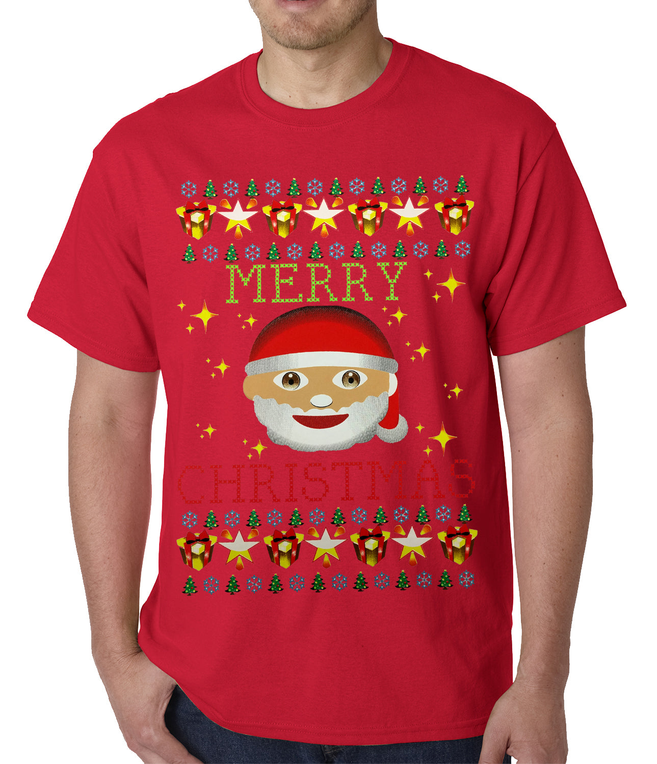 Ugly Christmas Tee - Ugly Christmas Tee - Emoji Santa Ugly Christmas Mens T-shirt