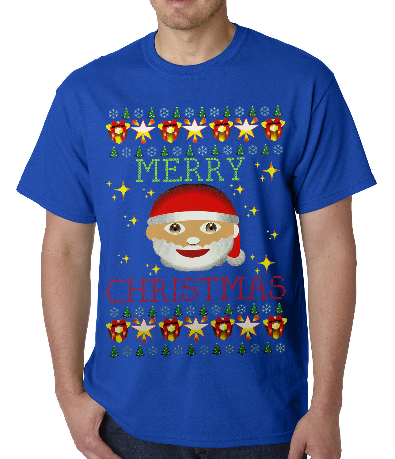 Ugly Christmas Tee - Ugly Christmas Tee - Emoji Santa Ugly Christmas Mens T-shirt