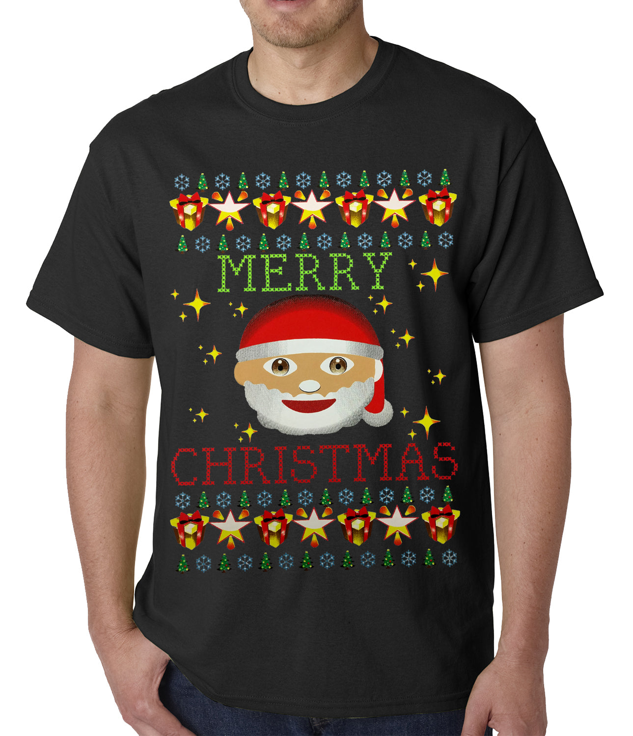 Ugly Christmas Tee - Ugly Christmas Tee - Emoji Santa Ugly Christmas Mens T-shirt