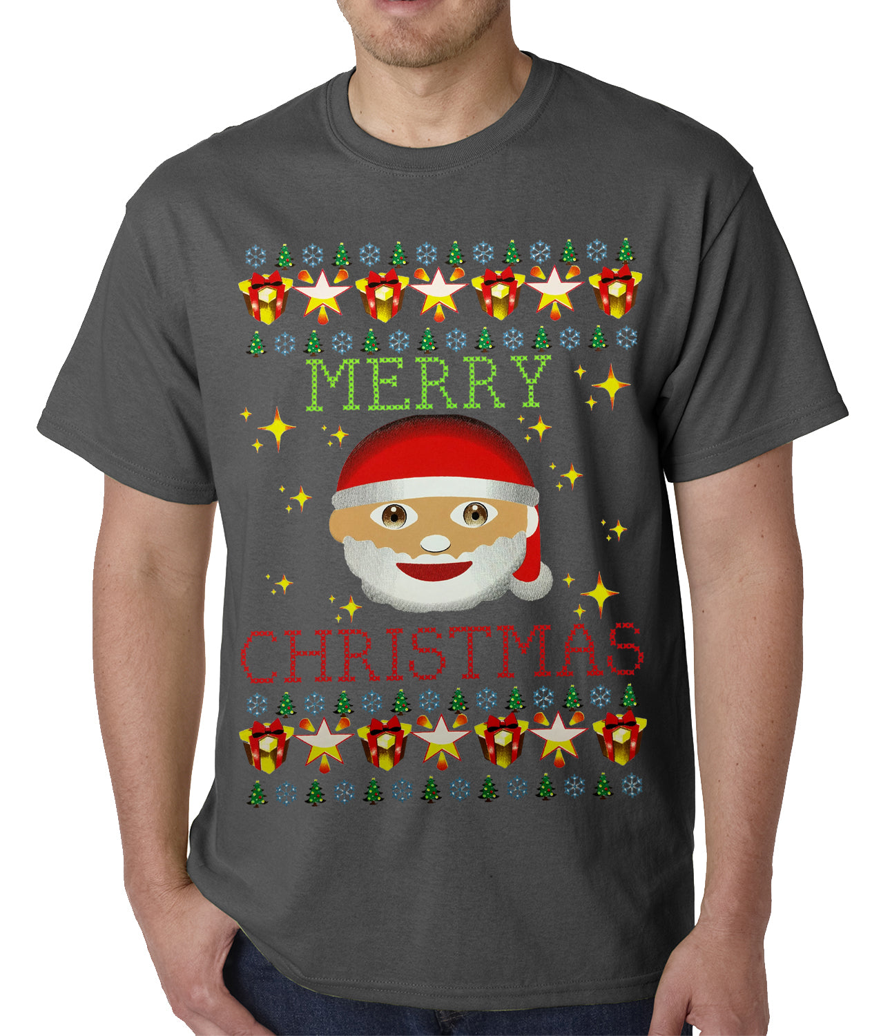 Ugly Christmas Tee - Ugly Christmas Tee - Emoji Santa Ugly Christmas Mens T-shirt