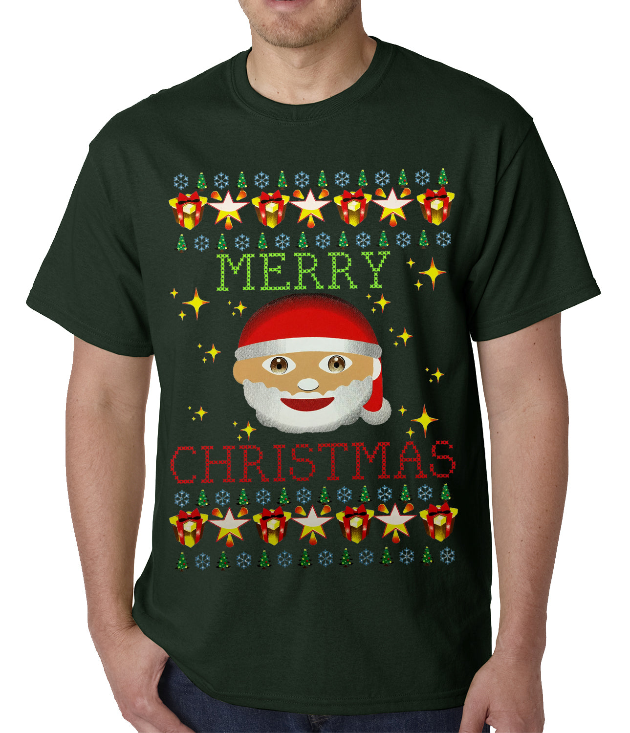 Ugly Christmas Tee - Ugly Christmas Tee - Emoji Santa Ugly Christmas Mens T-shirt