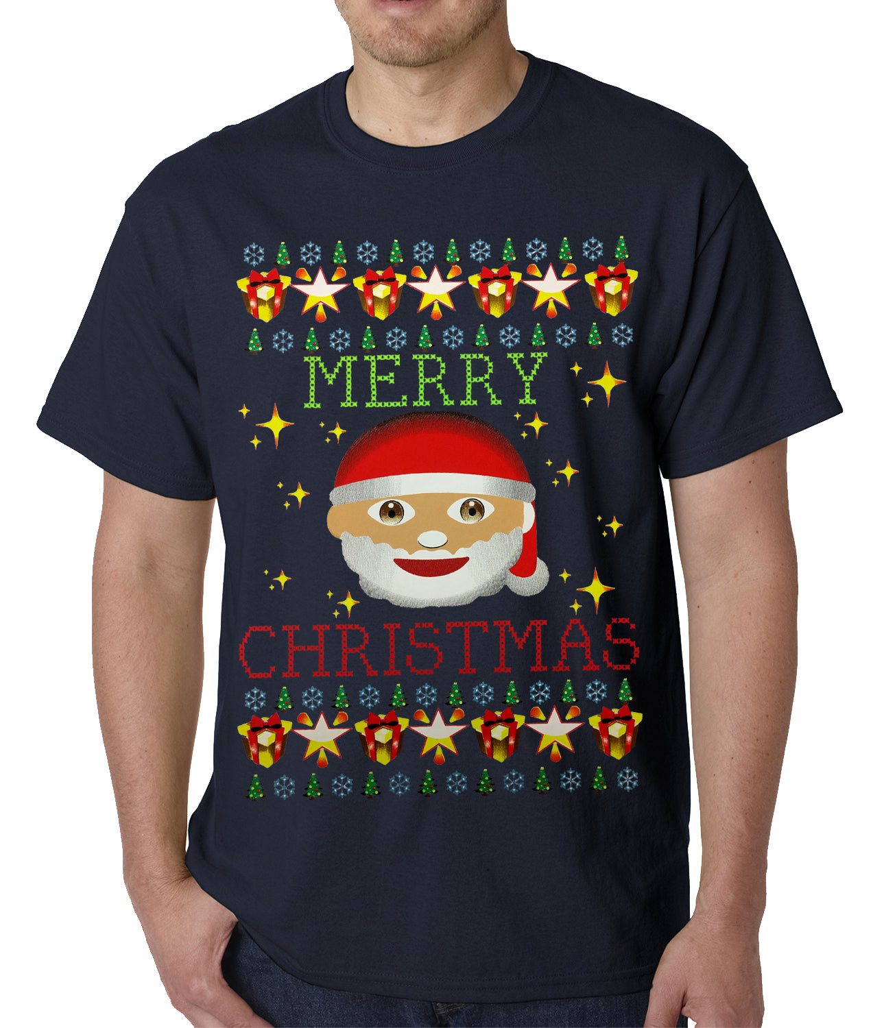 Ugly Christmas Tee - Ugly Christmas Tee - Emoji Santa Ugly Christmas Mens T-shirt
