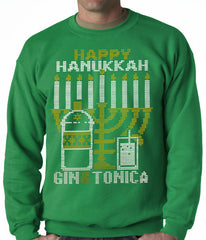 Ugly Hanukkah Sweater - Gin and Tonica Golden Menorah Ugly Hanukkah Adult Crewneck