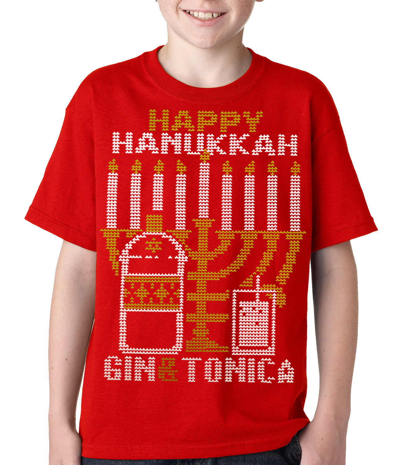 Ugly Hanukkah Tee - Gin and Tonica Golden Menorah Ugly Hanukkah Kids T-shirt