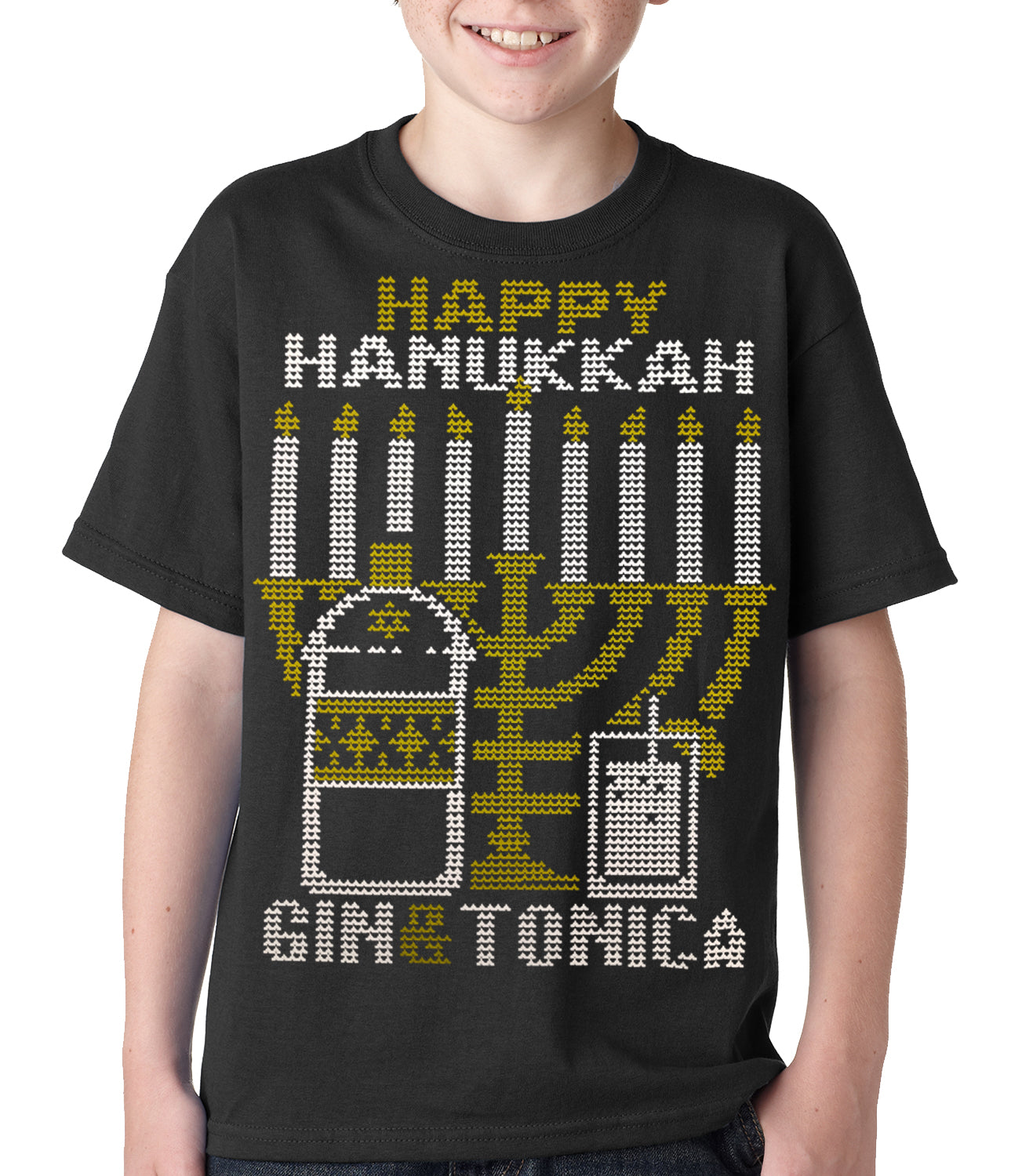 Ugly Hanukkah Tee - Gin and Tonica Golden Menorah Ugly Hanukkah Kids T-shirt