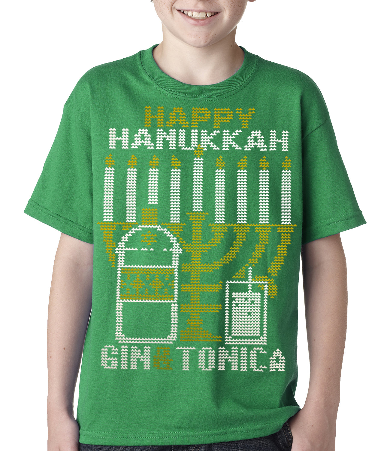 Ugly Hanukkah Tee - Gin and Tonica Golden Menorah Ugly Hanukkah Kids T-shirt