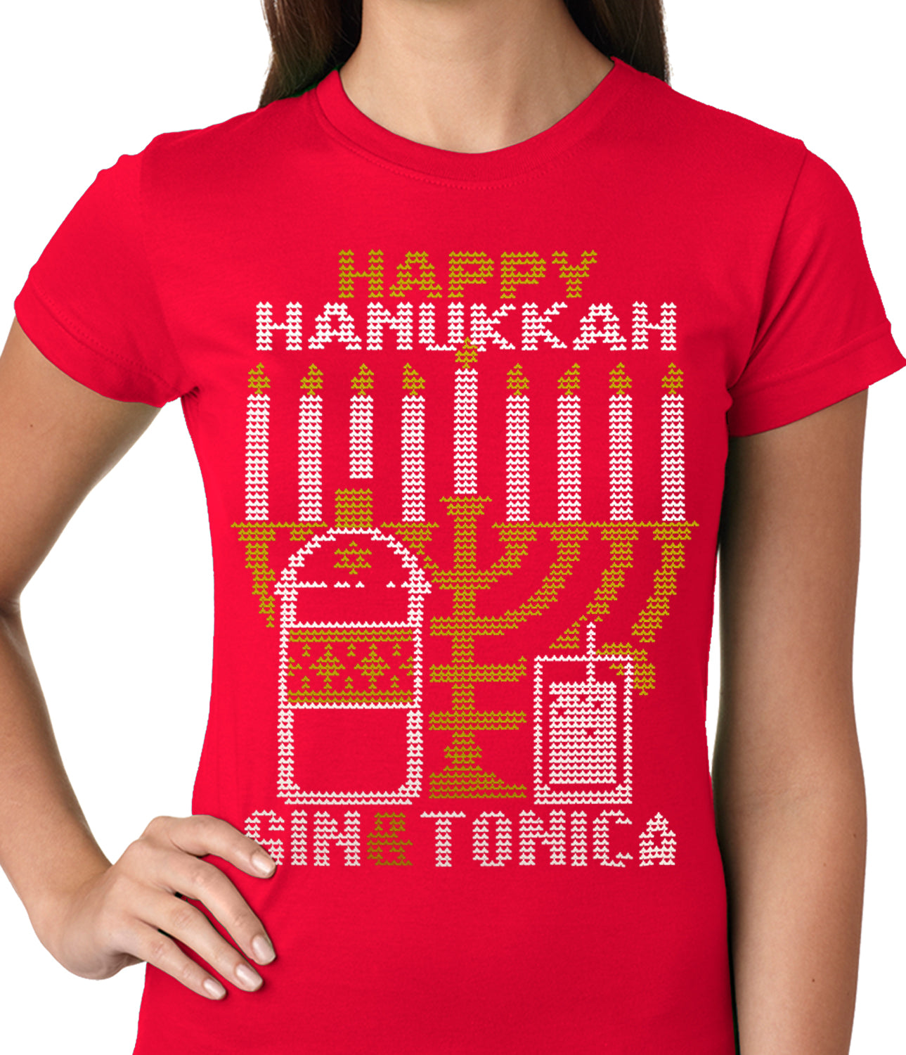 Ugly Hanukkah Tee - Gin and Tonica Golden Menorah Ugly Hanukkah Ladies T-shirt