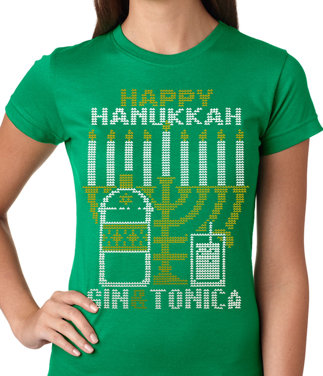 Ugly Hanukkah Tee - Gin and Tonica Golden Menorah Ugly Hanukkah Ladies T-shirt