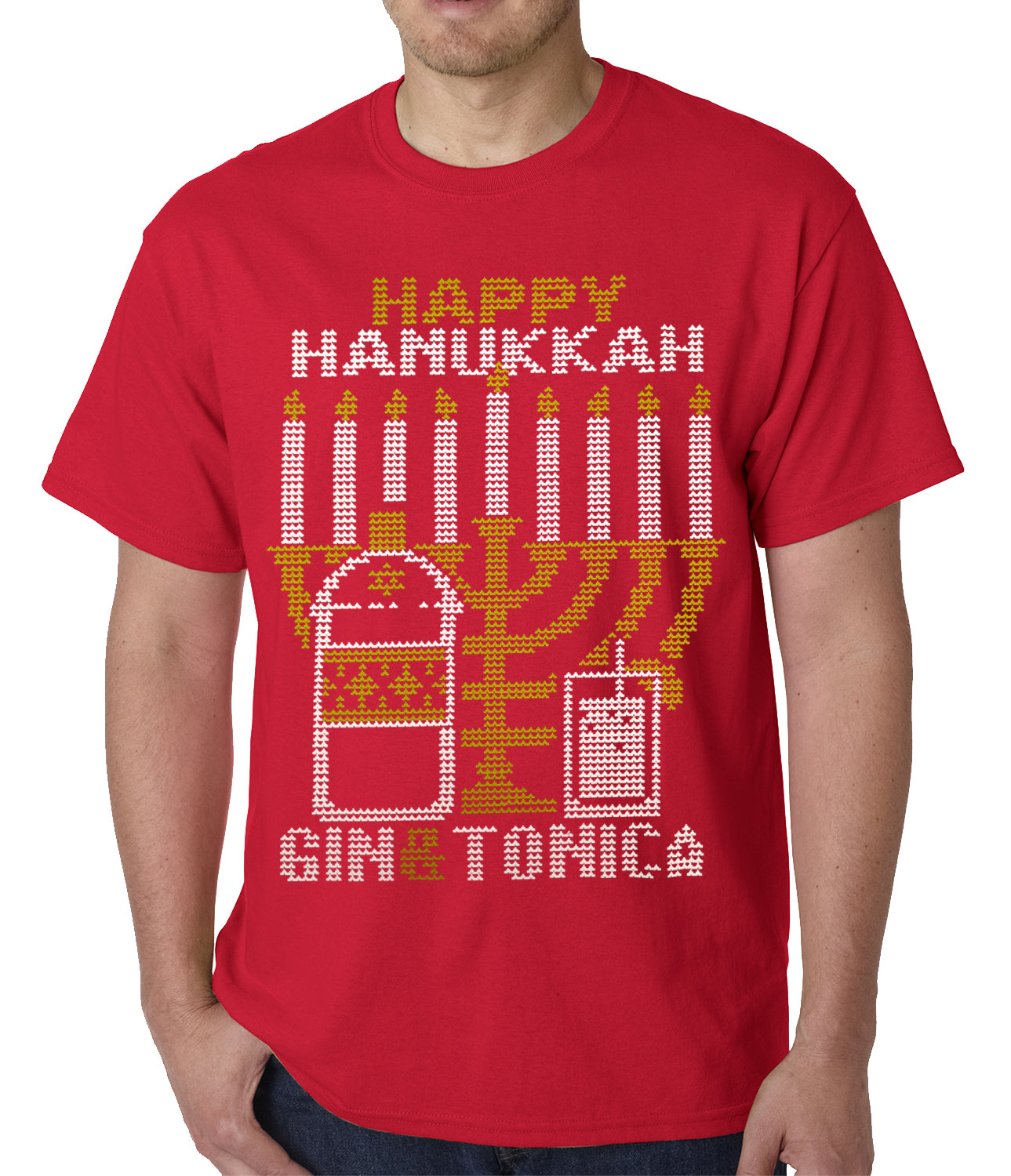 Ugly Hanukkah Tee - Gin and Tonica Golden Menorah Ugly Hanukkah Mens T-shirt