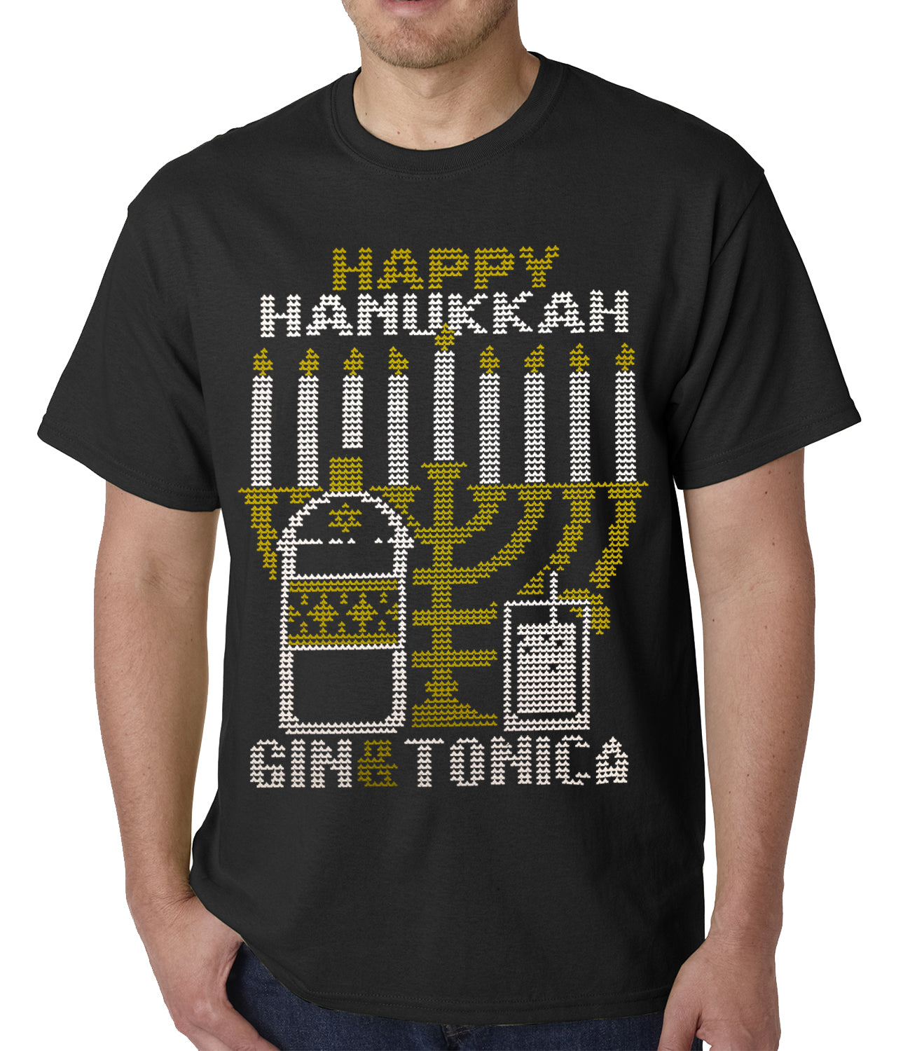 Ugly Hanukkah Tee - Gin and Tonica Golden Menorah Ugly Hanukkah Mens T-shirt