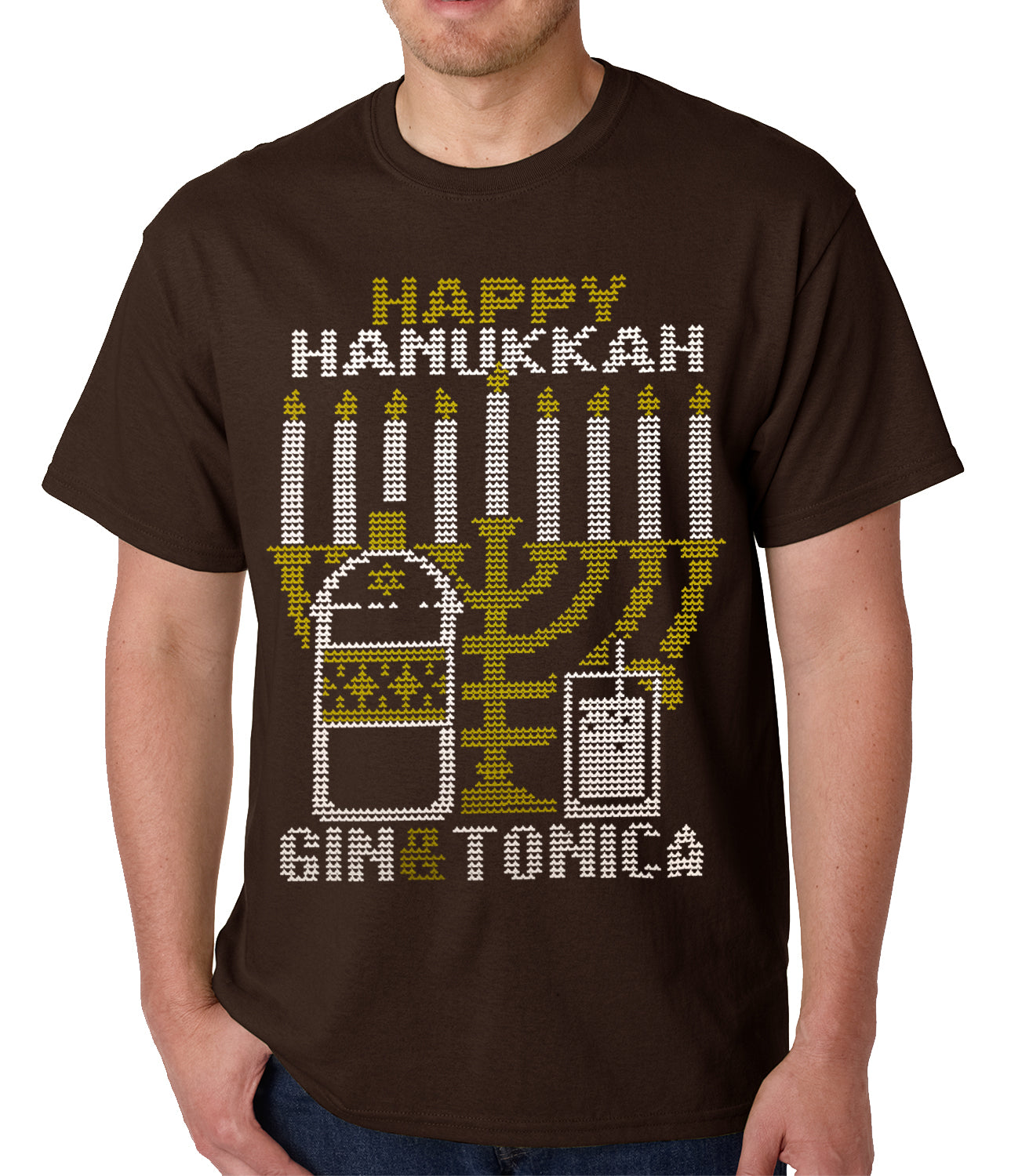 Ugly Hanukkah Tee - Gin and Tonica Golden Menorah Ugly Hanukkah Mens T-shirt