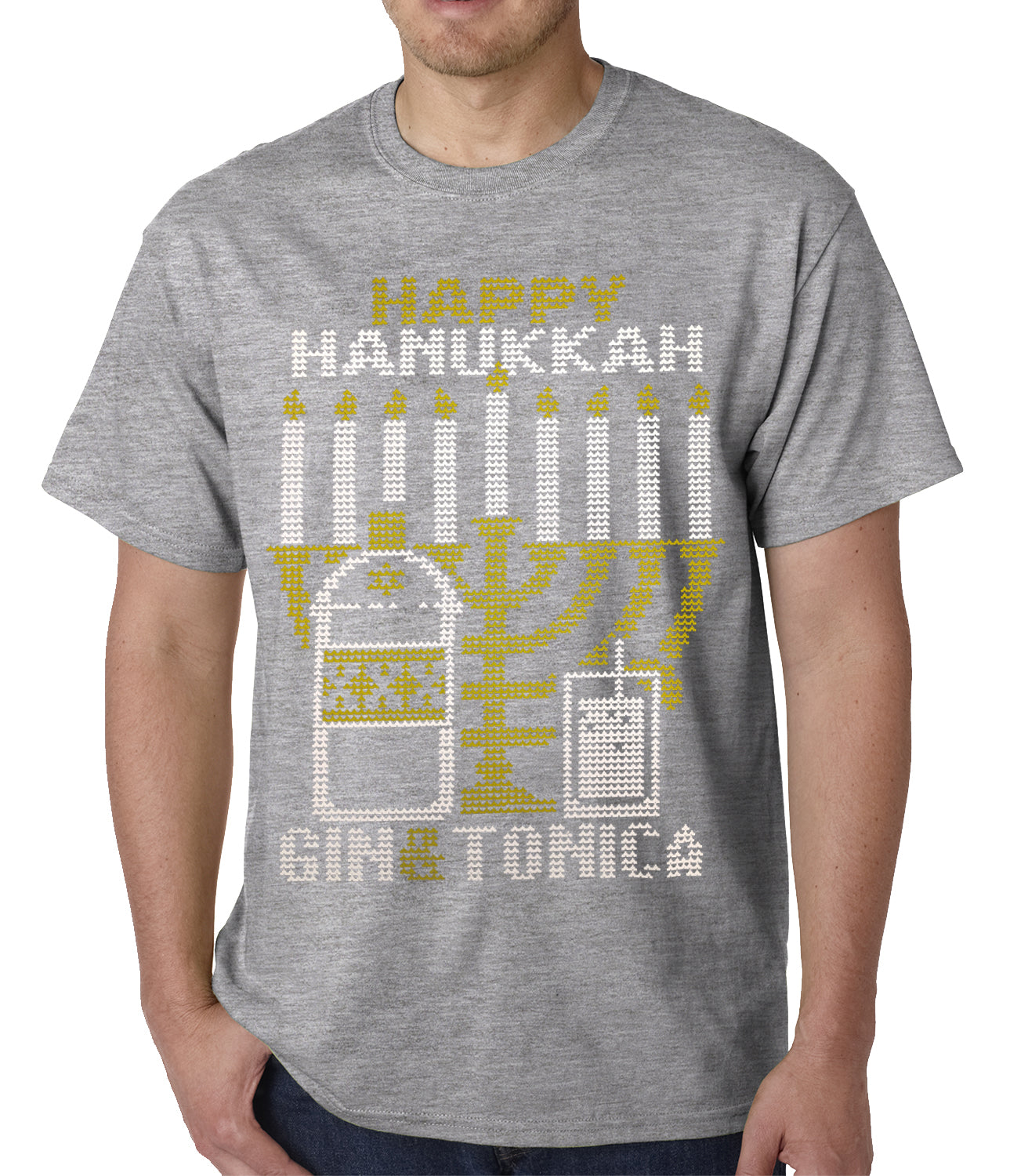 Ugly Hanukkah Tee - Gin and Tonica Golden Menorah Ugly Hanukkah Mens T-shirt