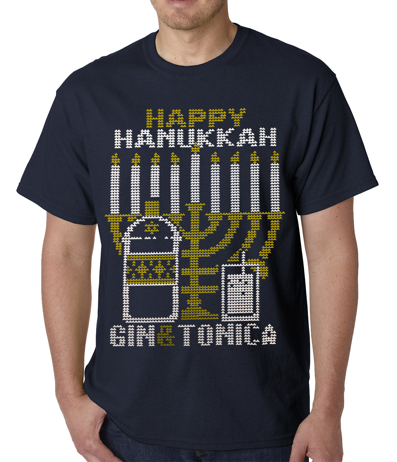 Ugly Hanukkah Tee - Gin and Tonica Golden Menorah Ugly Hanukkah Mens T-shirt