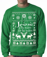 Ugly Sweater Jesus is the Reason Adult Crewneck Sweatshirt