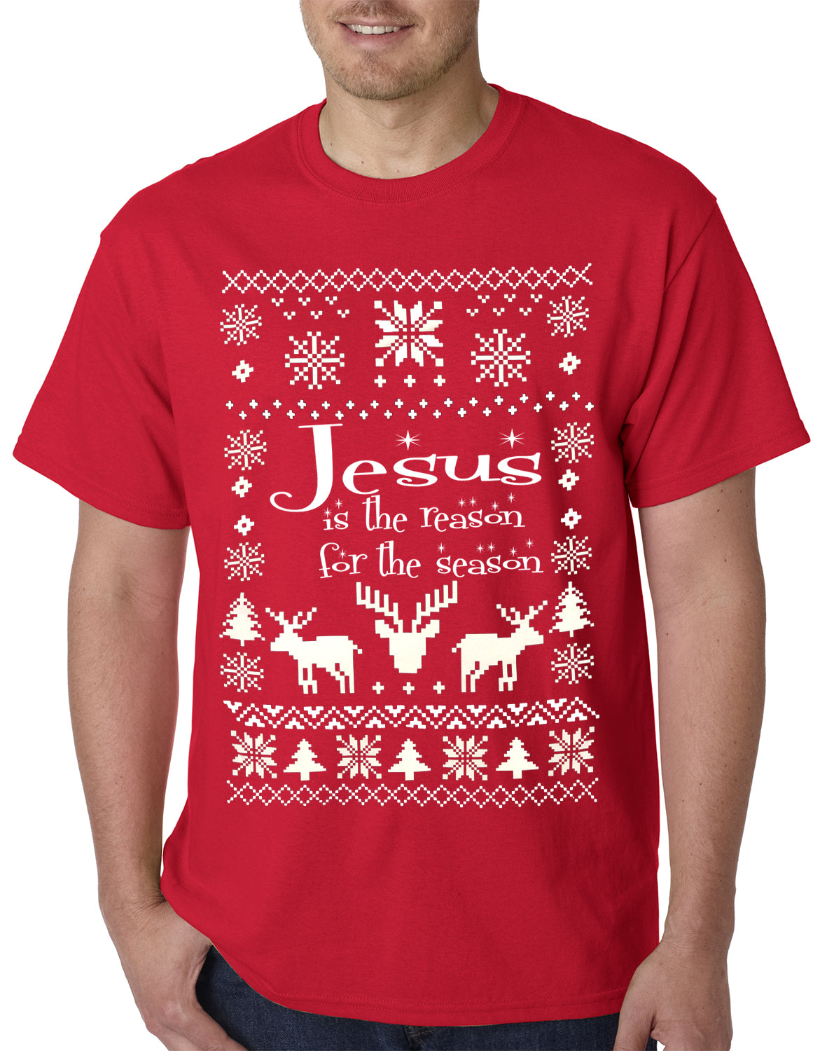 Ugly Christmas T-shirt Jesus is the Reason Mens T-shirt