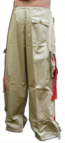 Unisex Basic UFO Pants with Expandable Bottoms (Khaki / red)