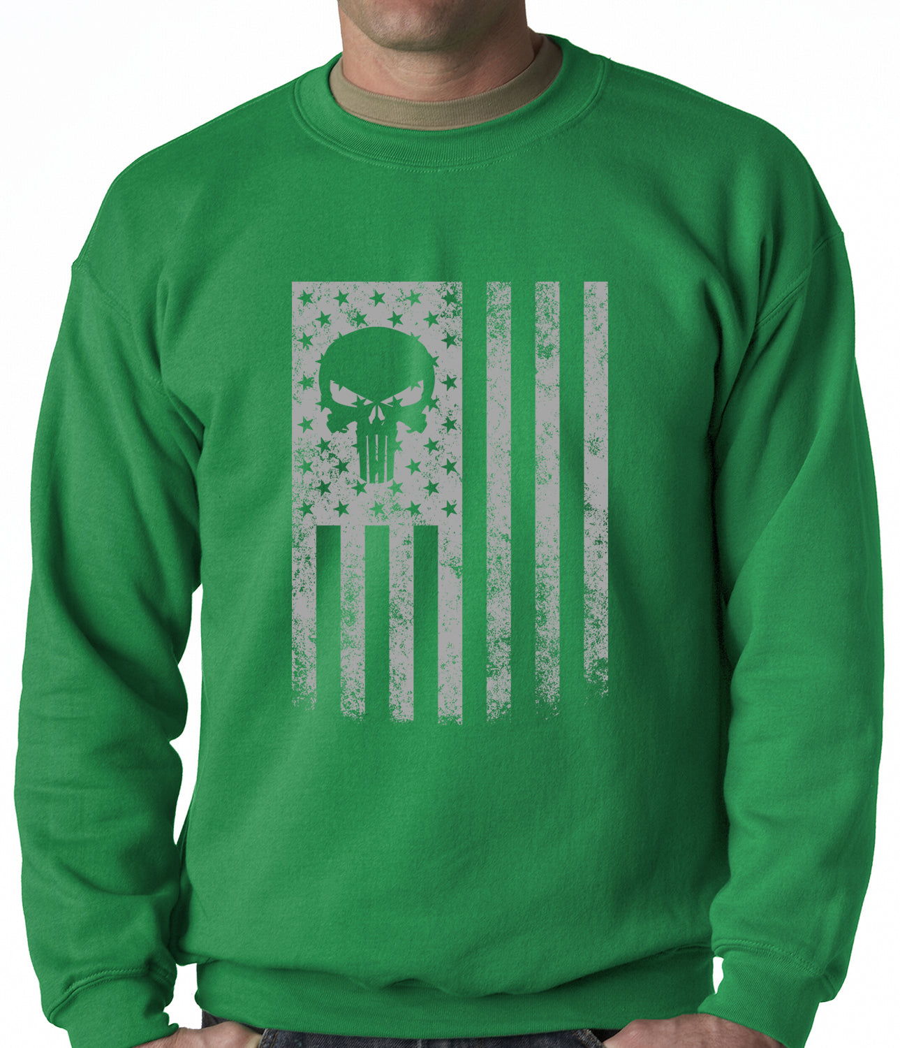 USA - American Flag Military Skull Adult Crewneck