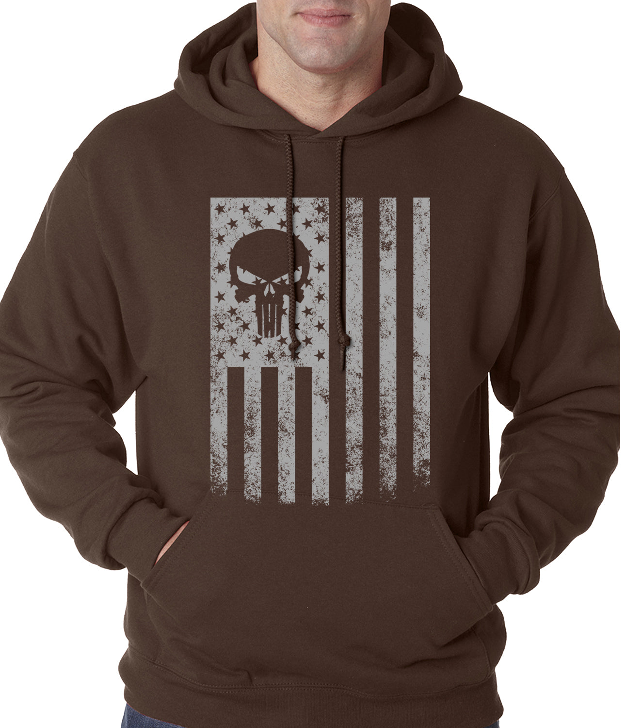 USA - American Flag Military Skull Adult Hoodie