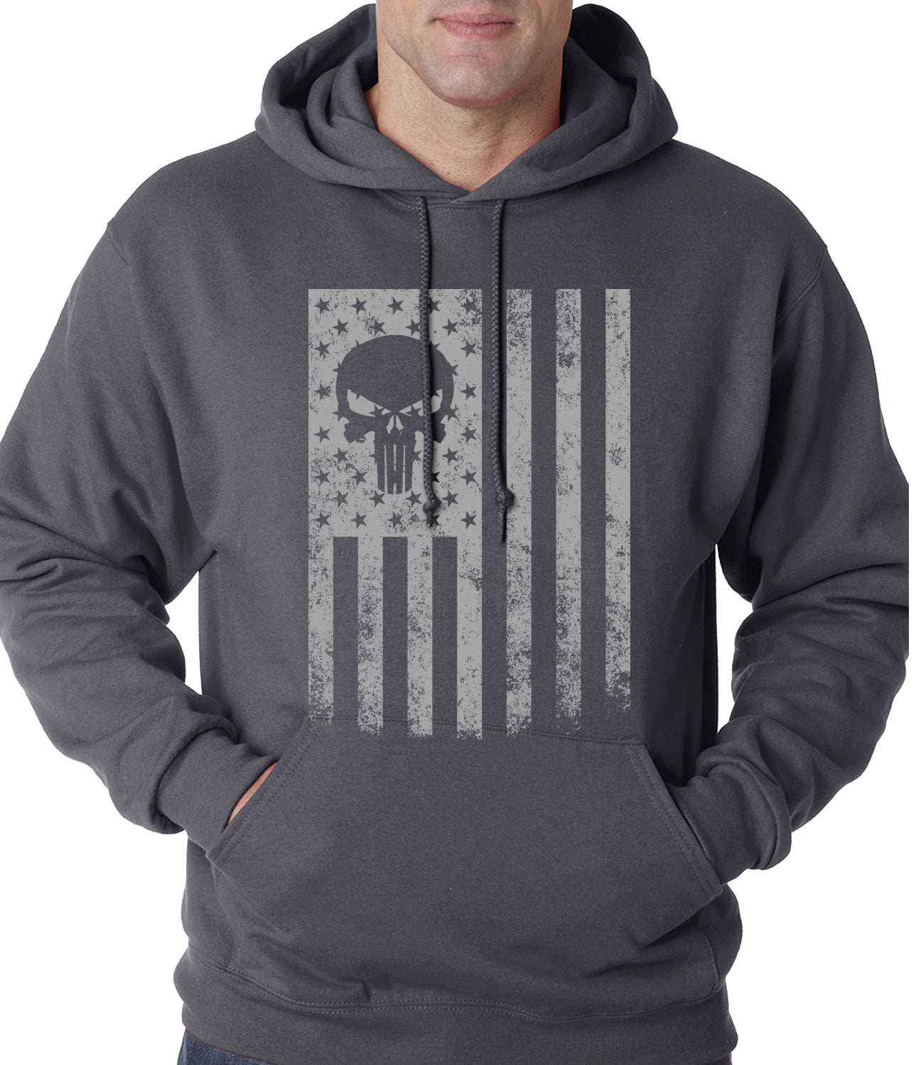 USA - American Flag Military Skull Adult Hoodie