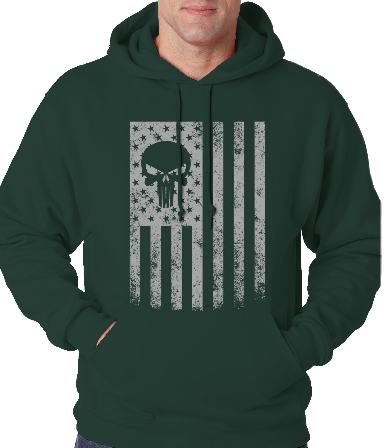 USA - American Flag Military Skull Adult Hoodie