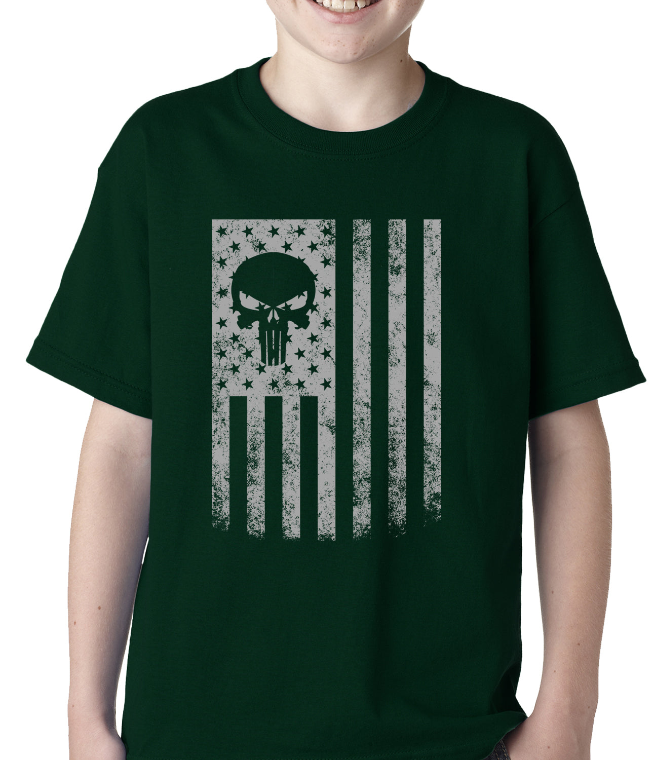 USA - American Flag Military Skull Kids T-shirt