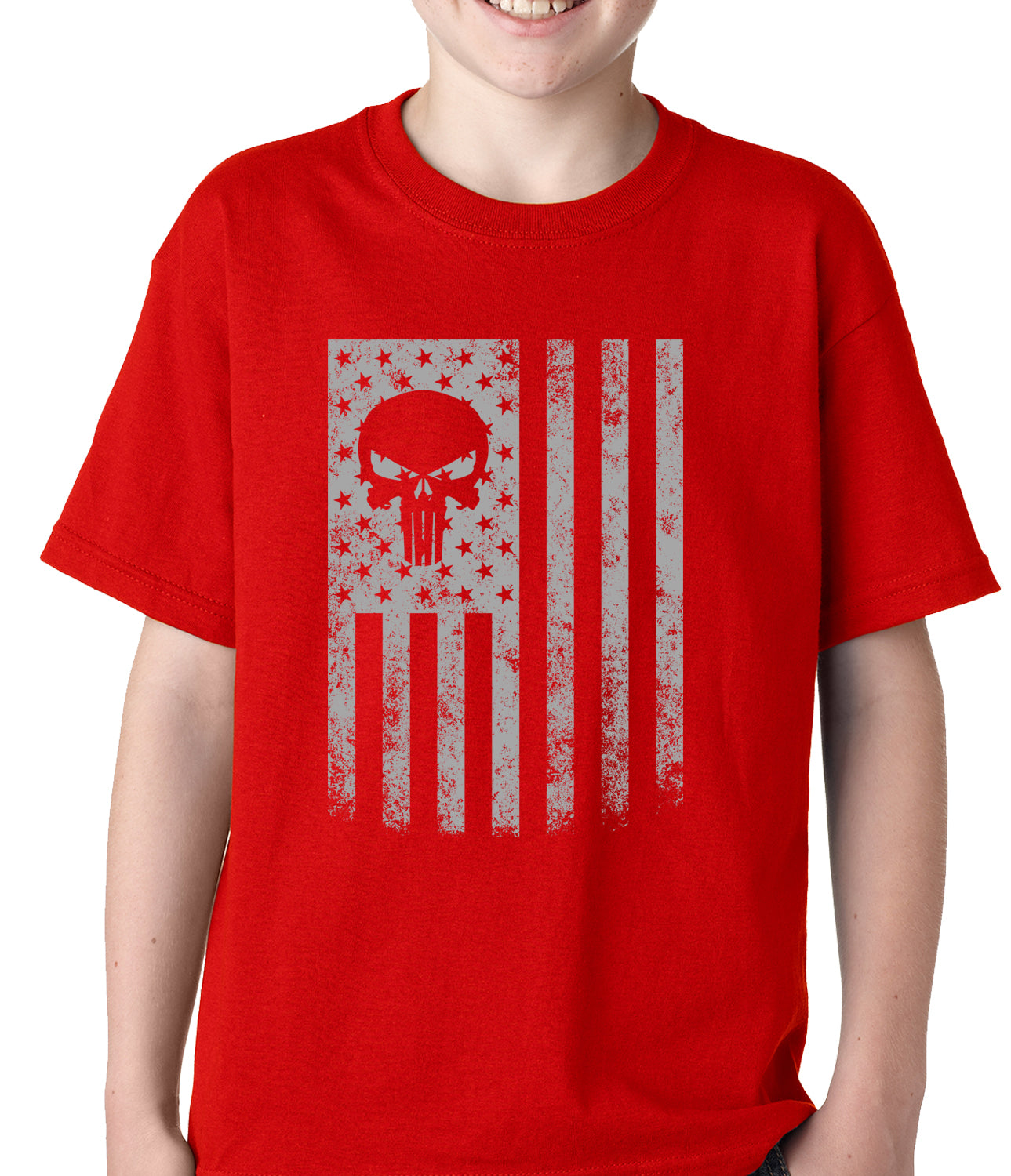 USA - American Flag Military Skull Kids T-shirt