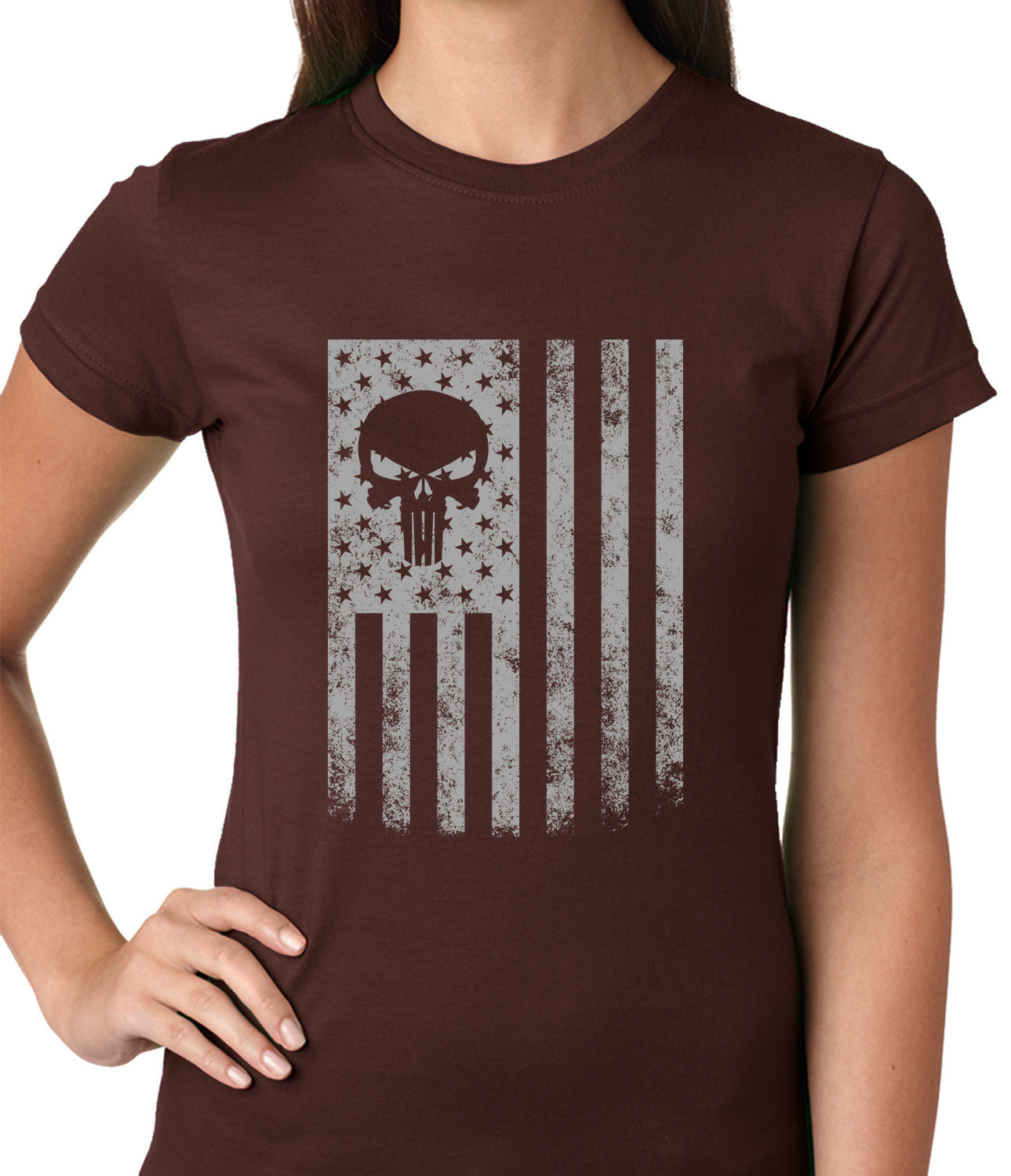 USA - American Flag Military Skull Ladies T-shirt