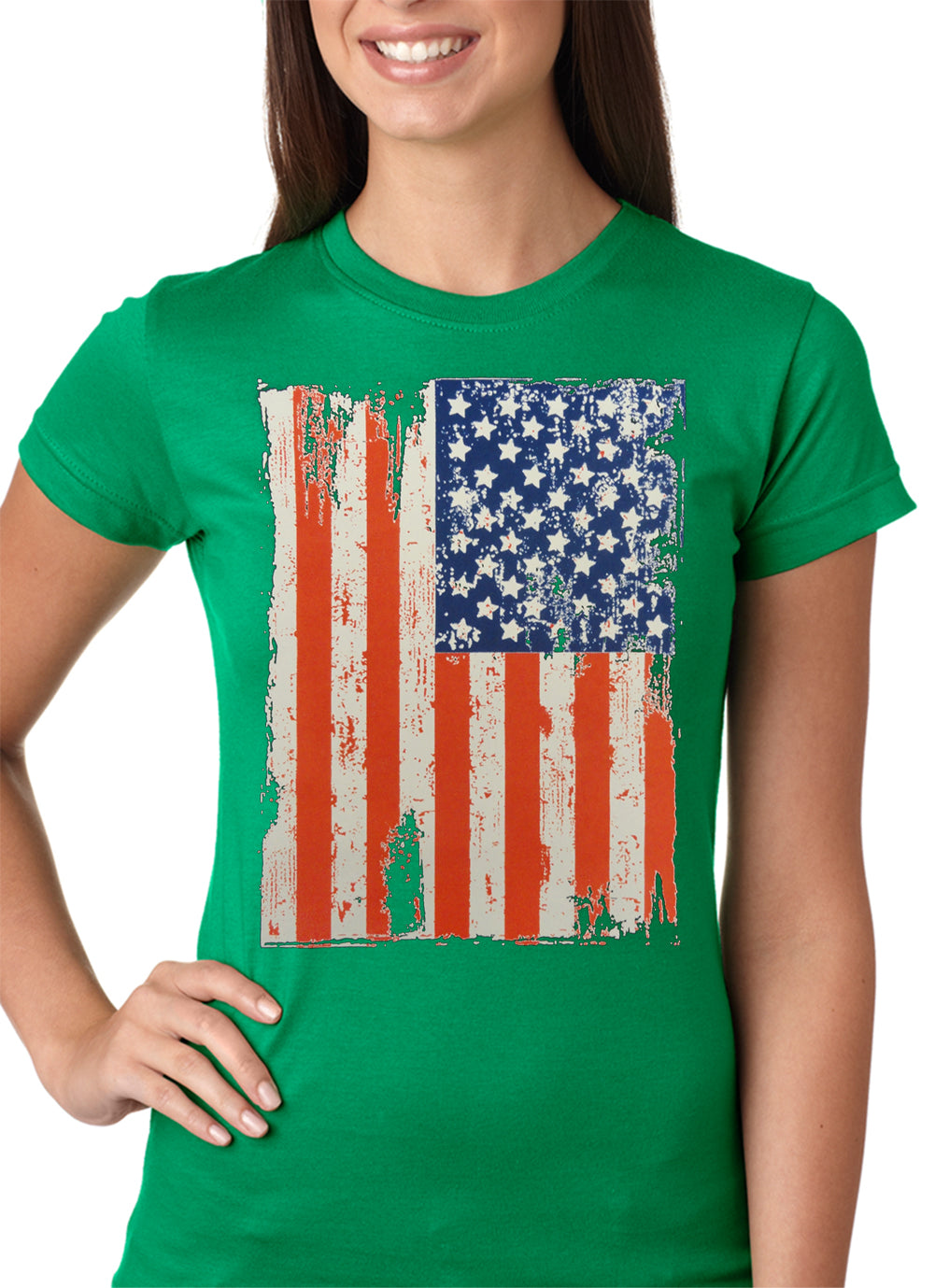 Vertical Distressed American Flag Girls T-shirt