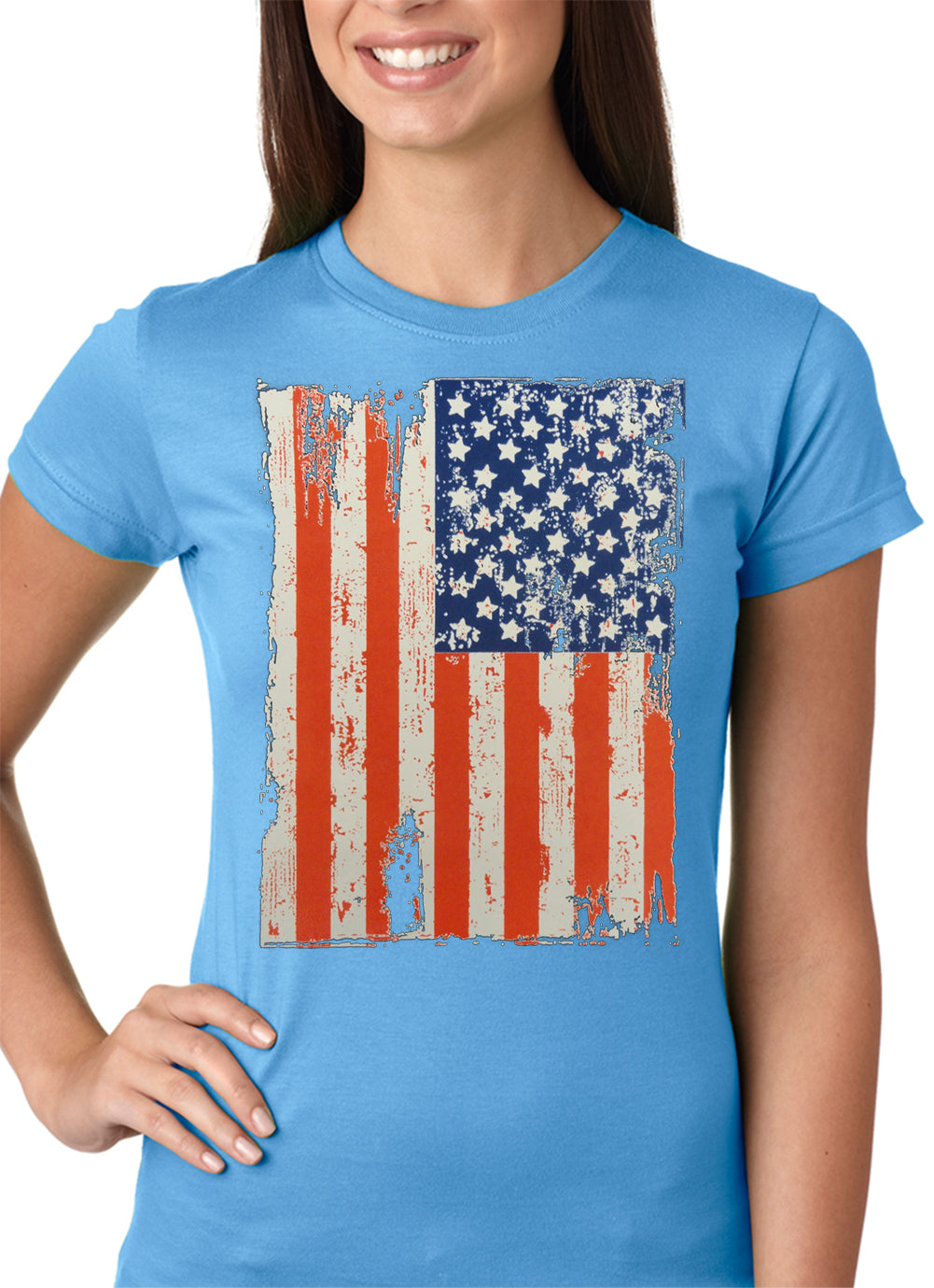Vertical Distressed American Flag Girls T-shirt
