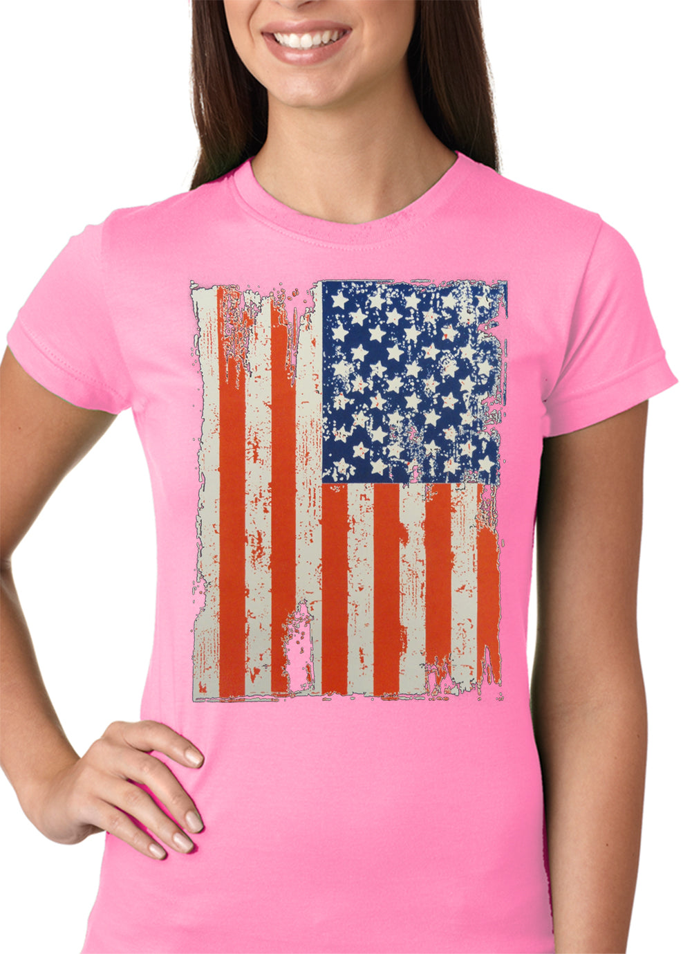 Vertical Distressed American Flag Girls T-shirt