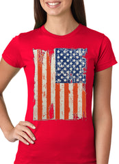 Vertical Distressed American Flag Girls T-shirt