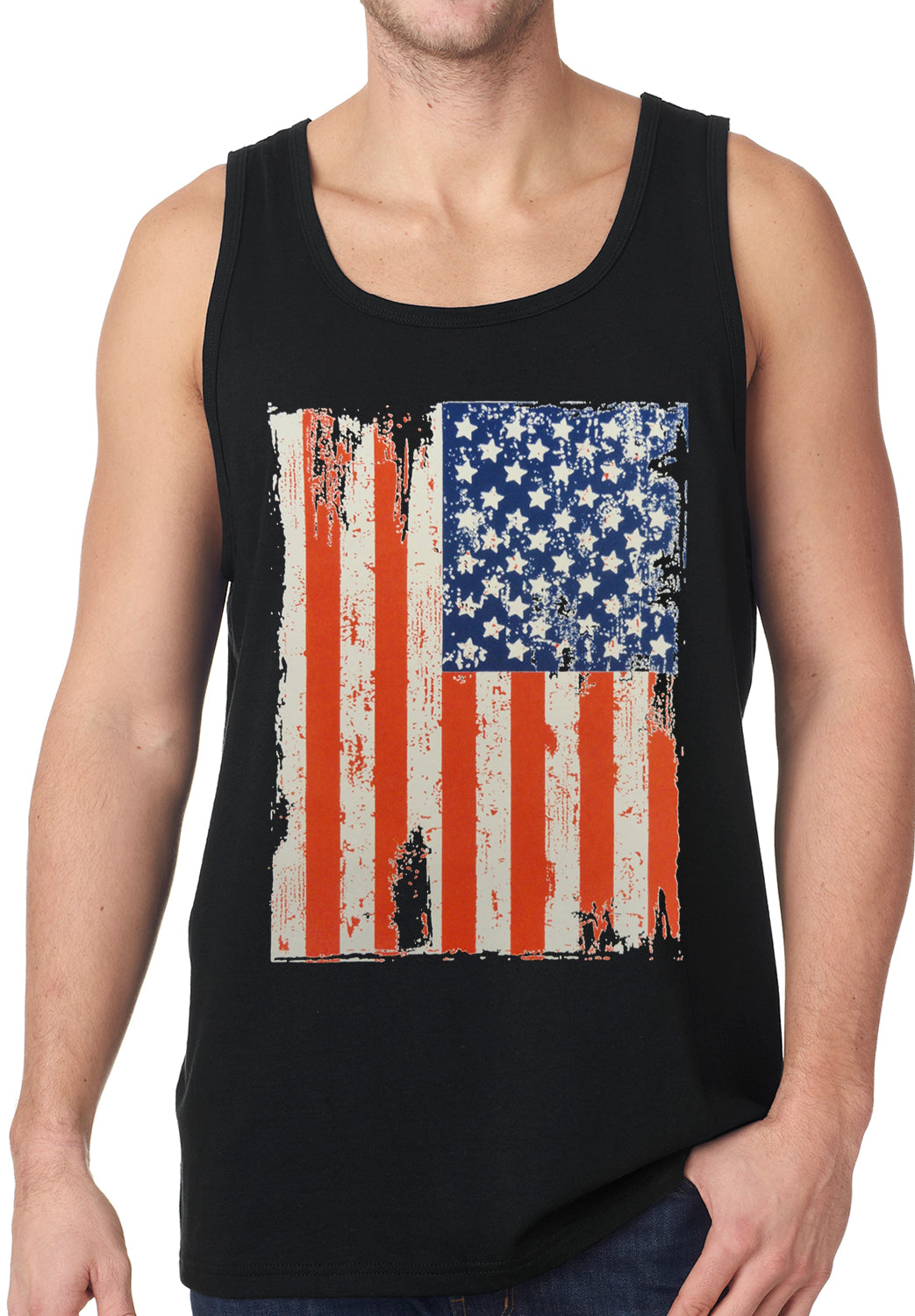 Vertical Distressed American Flag Tanktop