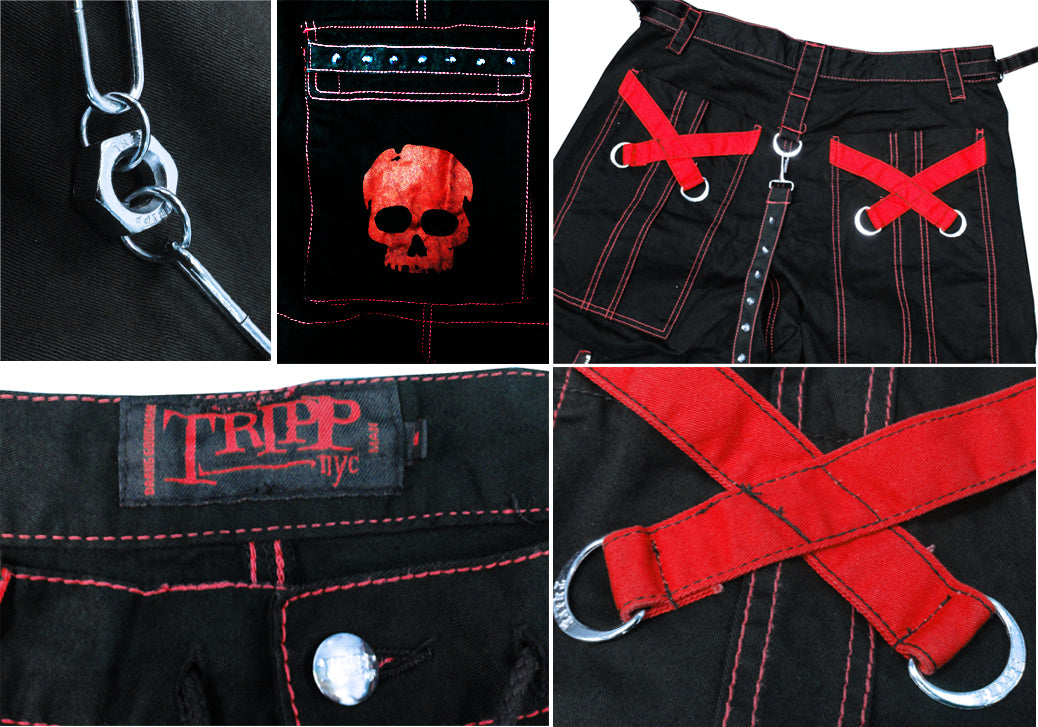 Tripp Darkstreet NYC - "Electro Skull" Bondage Pants (Black/Red)