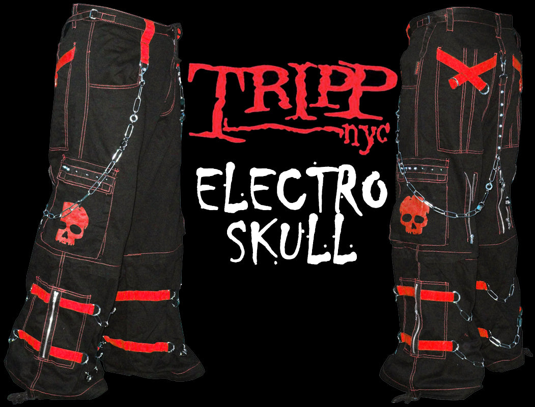 Tripp Darkstreet NYC - "Electro Skull" Bondage Pants (Black/Red)
