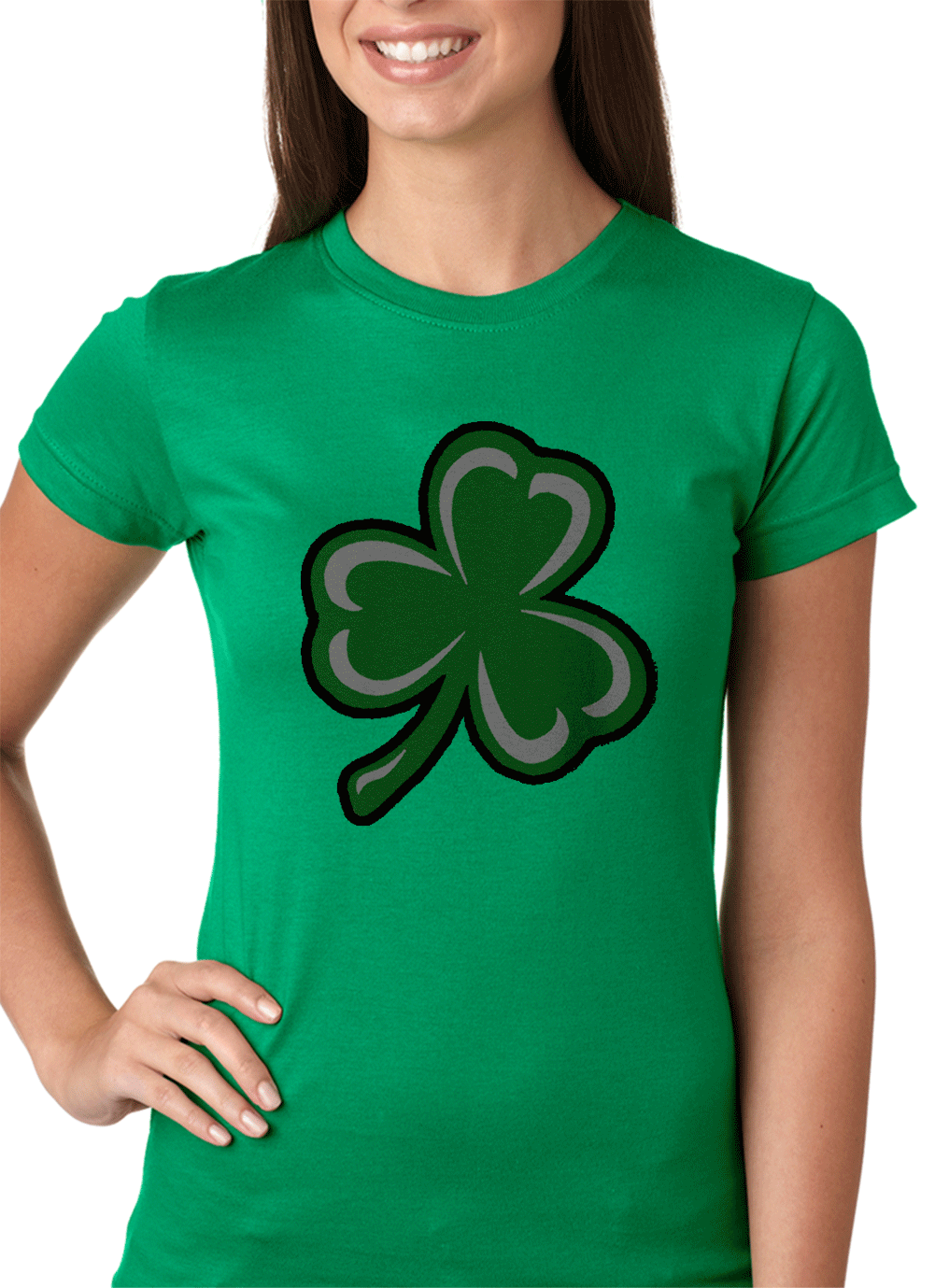 Flashing Light Up Shamrock Ladies T-Shirt (Kelly Green)