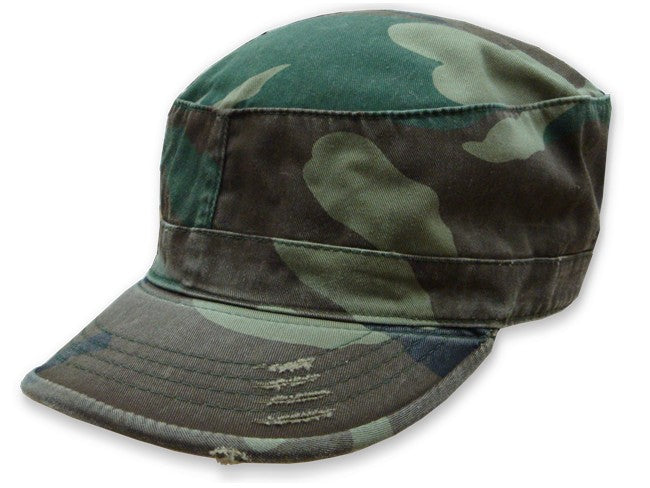 Vintage BDU Fatigue Combat Hat (Green Woodland Camo)