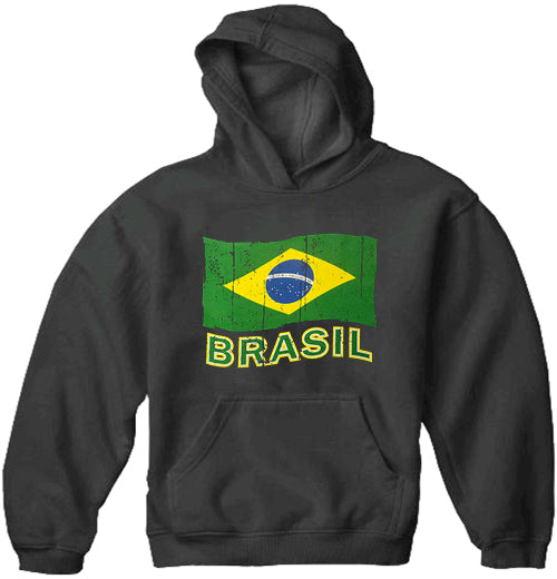 Vintage Brasil Waving Flag Adult Hoodie