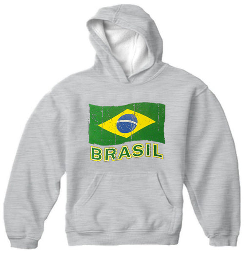 Vintage Brasil Waving Flag Adult Hoodie
